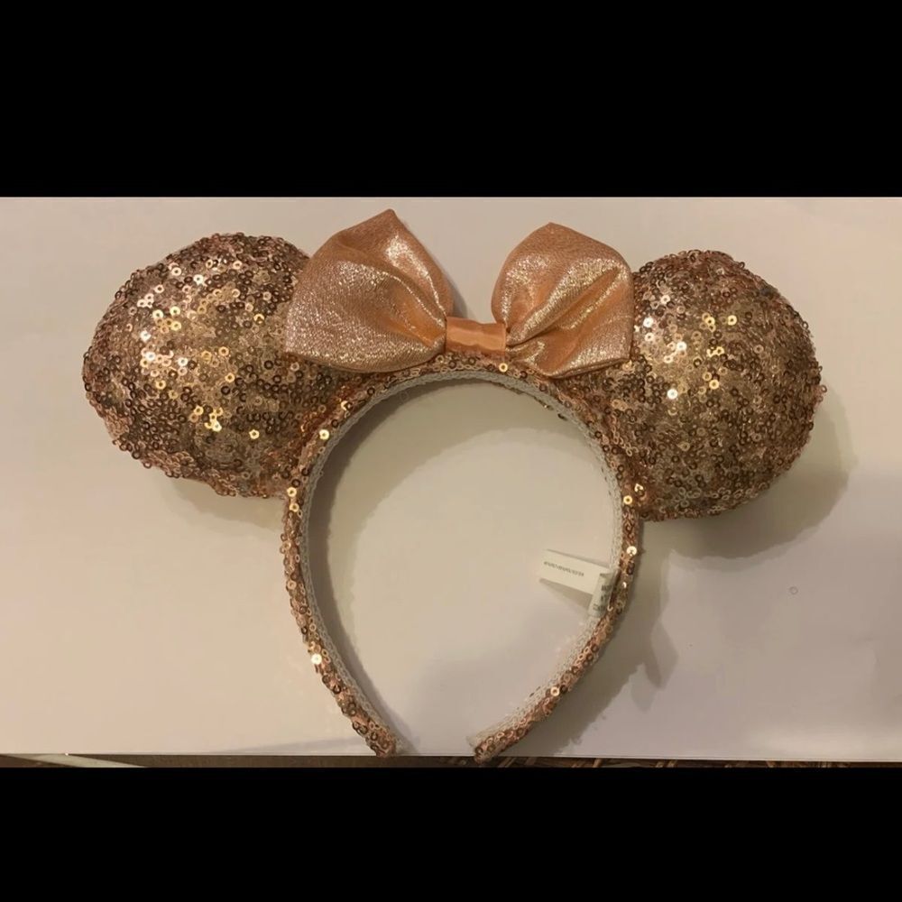Disney Parks Glitter Imagination Pink Sequin Bow Minnie Mouse Ears Headband